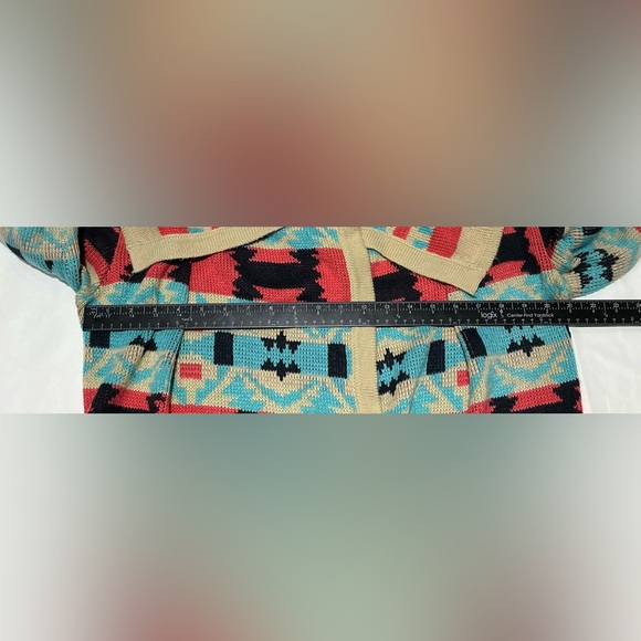 Kate Collection Knit Sweater Cardigan Women’s Tan Aztec Tribal Pattern USA Boho - Picture 7 of 8